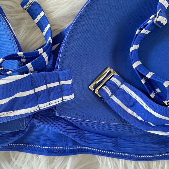 Sea Level Swim Crossover Cobalt Blue Stripe Bikini Swimsuit Swim Top women M new - Picture 6 of 12